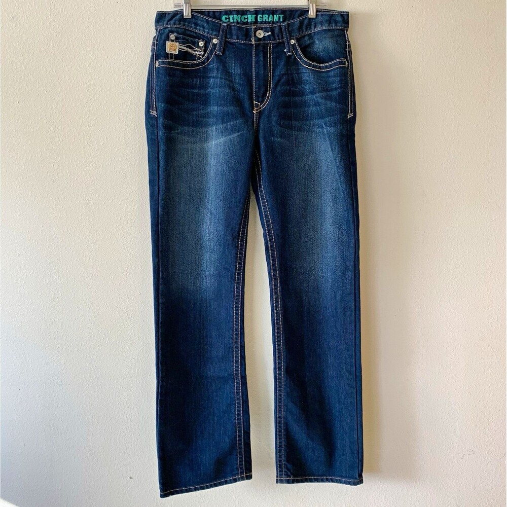 Cinch Men’s Grant Jeans Blue Dark Wash Relaxed Bootcut Denim Western Rodeo 33x34